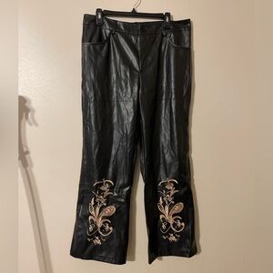 Faux Leather Embroidered Pants 1X